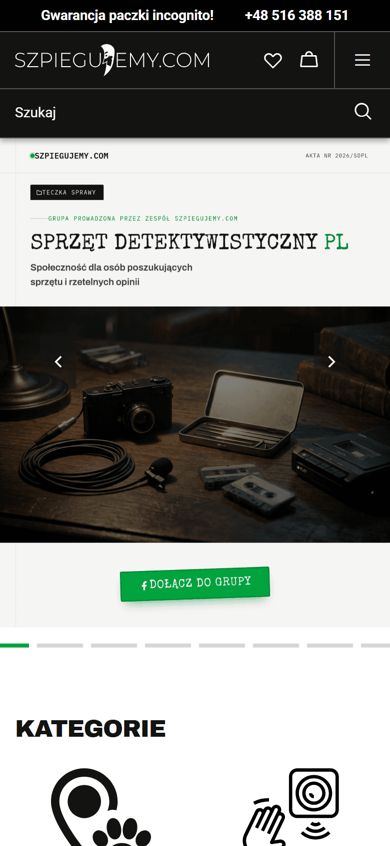 Strona główna szpiegujemy.com – widok na telefonie